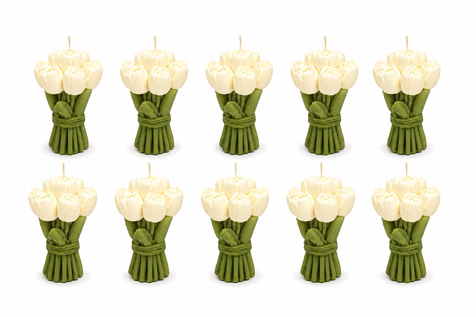 Handmade Tulip Bouquet Candle | 100% Soy Wax Floral Candle | Decorative Flower Candle Gift | Unscented, Lavender or Vanilla | White Tulip Bouquet Candle | Set of 4 or 10 2 10_Blank_Background_Tulips